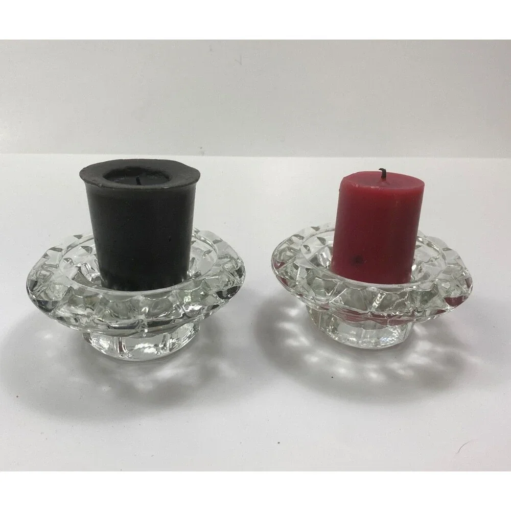Alco 2-Piece Glass Crystal Candle Holder Set Votive Taper Table Setting Party